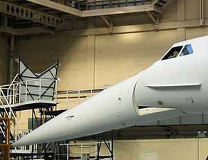 Concorde with nose lowered for take-off