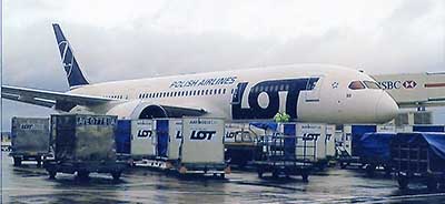 Boeing 787 Dreamliner loads with luggage