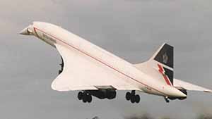 Concorde in characteristic nose-high landing attitude